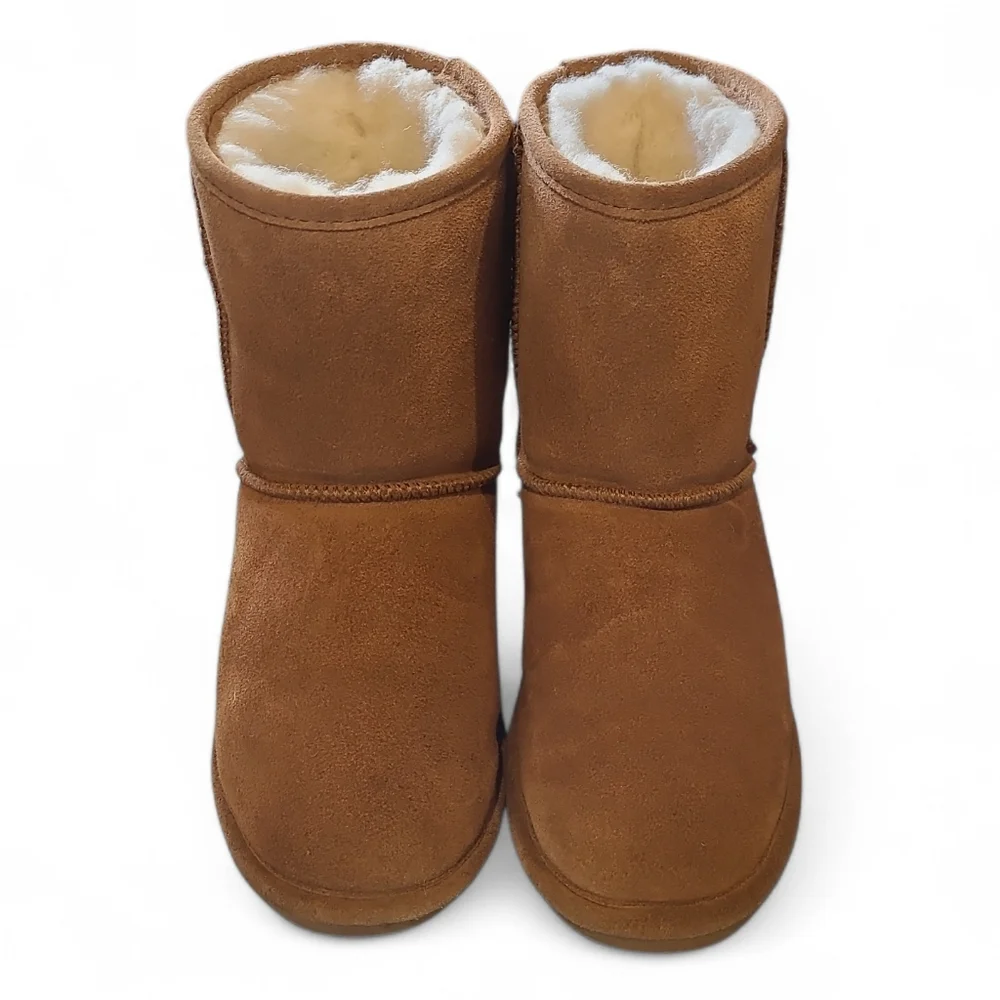 Bearpaw Emma Sheepskin Suede Short Boots Chestnut Youth 5 Wide Women's 6.5 Wide